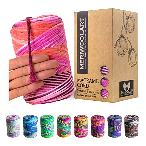 Meriwoolart Makramee Garn Makramee Garn 3mm Farbig 200m