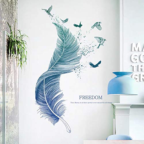 Wandsticker4u Wandsticker Feder In Blau I Wandbilder 72x124