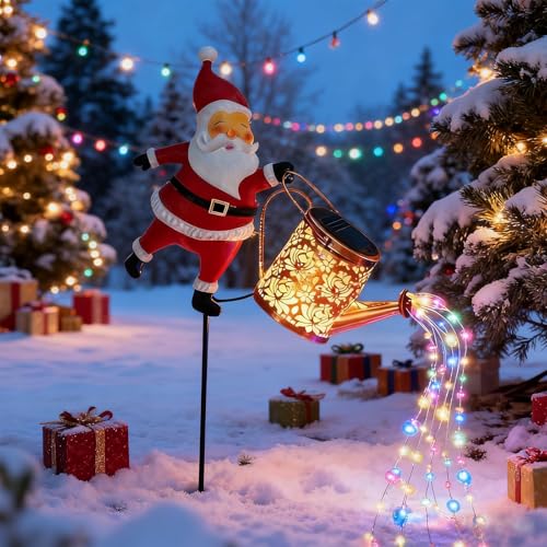Dewppxi Christmas Santa Solar Kettle Lights Garden Lawn