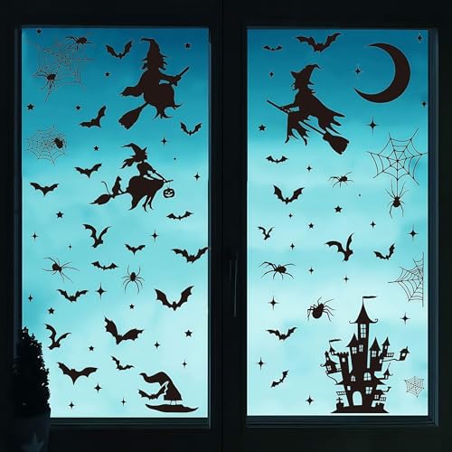 Halloween Deko Fensteraufkleber Hexen Flederm Use Burg Mystery