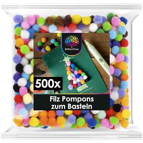 Officetree 500 Bunte Pompons Zum Basteln 10mm Filzkugeln