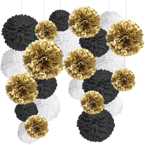 Silvester Deko 2026 24er Gold Deko Seidenpapier Pompons