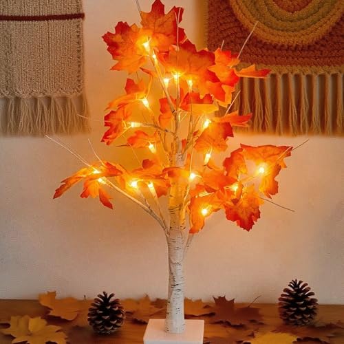 Xvz Herbstdeko Ahornblatt Baum Lichter 24 Led Tischlichter