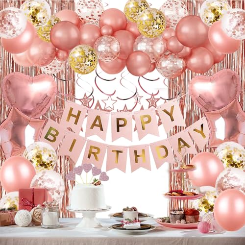 Geburtstags Dekorationen Happy Birthday Banner Rosagoldener Fransenvorhang Herz