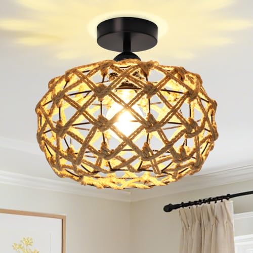 Deckenleuchte Wohnzimmer E27 Retro Deckenlampe Schlafzimmer Mit Hanfseil