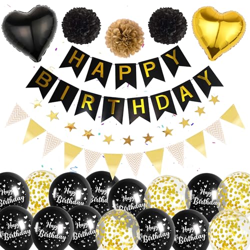 Schwarzes Gold Luftballons Geburtstag Dekoration Happy Birthday Banner