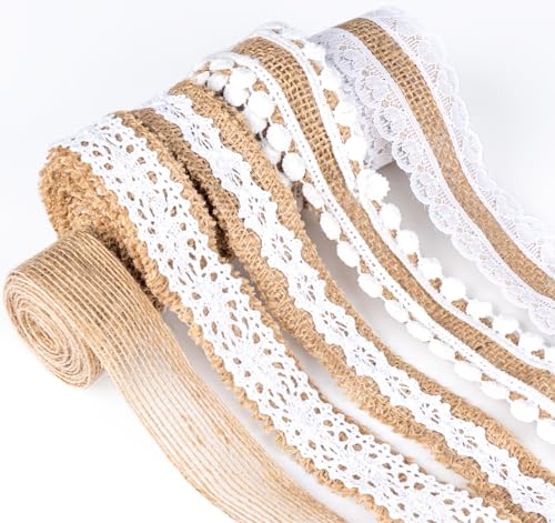 Adorfine Juteband Mit Spitze 5x2m Vintage Juteband Natur