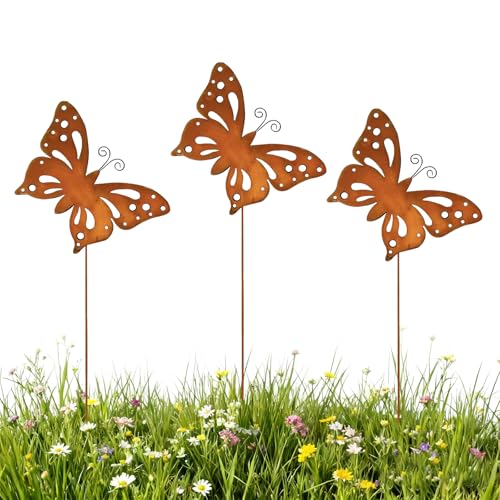 Spermuoy 3er Rost Schmetterling Gartenstecker Rost Schmetterling Gartendeko
