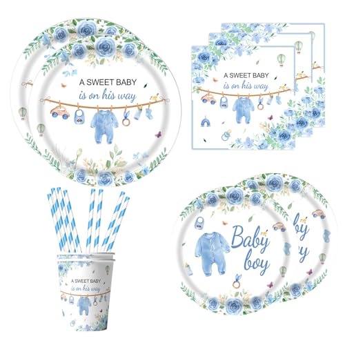 Assugo Babyparty Deko Junge Partygeschirr Set 60 St