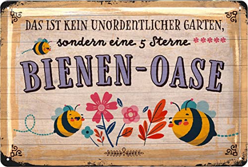 Lanolu Retro Blechschild Bienen Oase Schild Blechschilder Garten