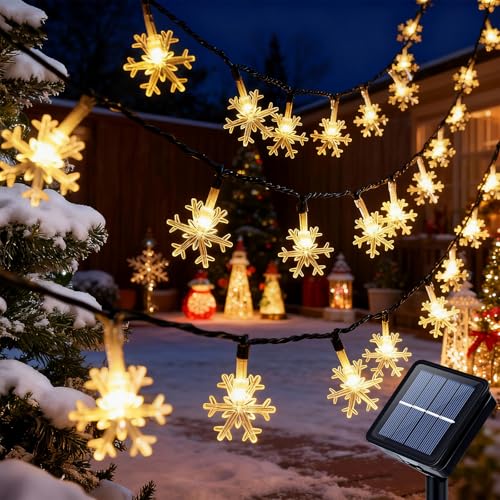 Qoosea Solar Schneeflocke Lichterketten Weihnachten 7m 50 Led