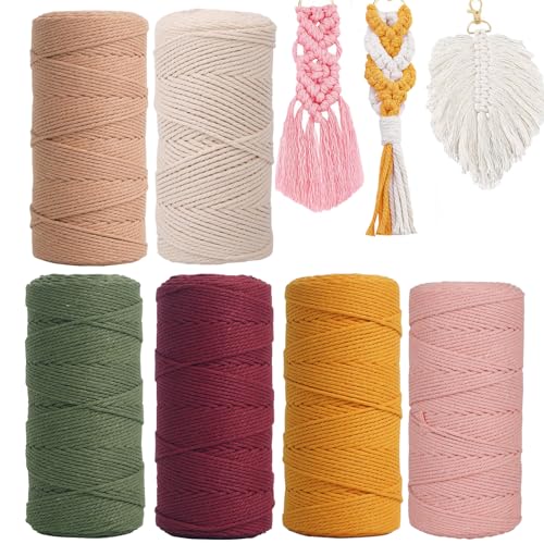 6pcs Makramee Garn 1mm X 100m Bunt Baumwollseil