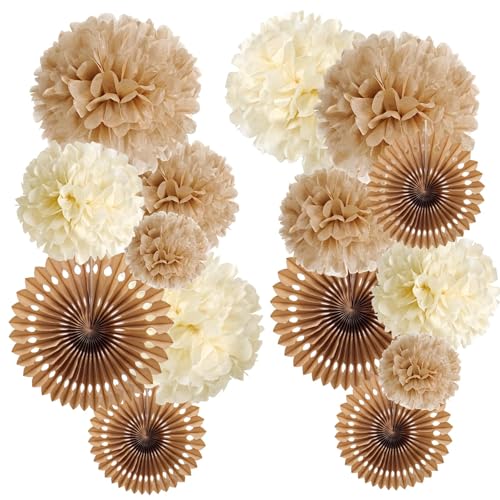 Sunbeauty 15 St Ck Hochzeitsdeko Vintage Beige Pompons