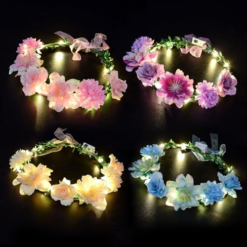 Led Blumenkranz Stirnband Liuer 4pcs Led Haarband Mit
