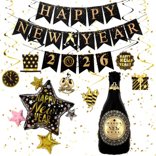 Silvester Deko 2026 Xxl Set Neujahr Silvesterdeko Schwarz