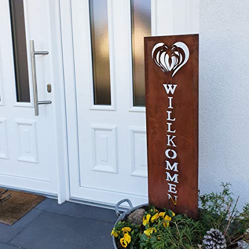 Antike Edelrost Gartenstecker Willkommen Roststecker Feng Shui Gartenstele