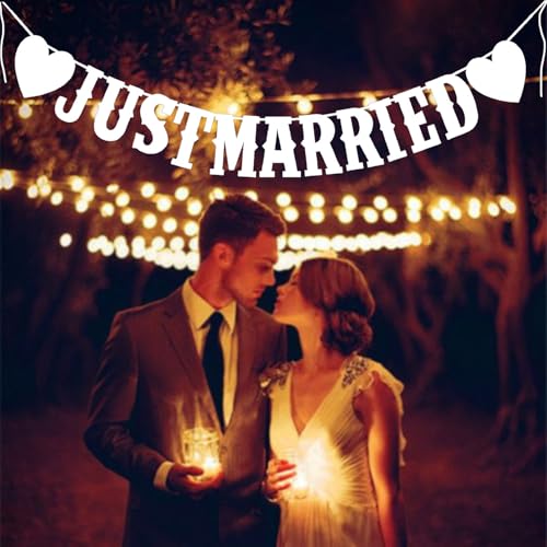 1 X Just Married Banner Mit Herzen Hochzeitsdekoration