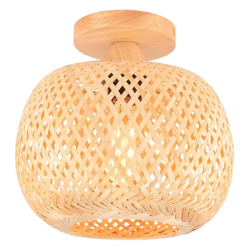 Ligkin Deckenleuchte Bambus Weben Kronleuchter Rattan Boho Style