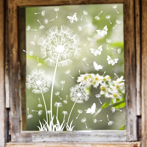 Wandsticker4u Wiederverwendbare Fensterbilder Selbstklebend Pusteblume Wei 85x60 Cm