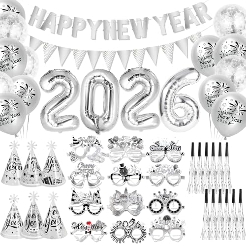 Howaf Silvester Deko 2026 Silber Silvester Luftballons 2026