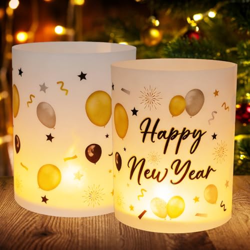 Forbabe 12 Windlicht Tischdeko Silvester Happy New Year