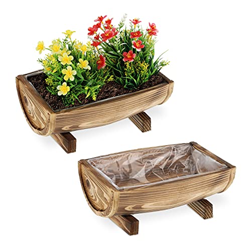 Relaxdays Blumenkasten Holz 2er Set Pflanzkasten Hbt 12