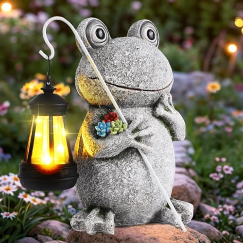 Jjalights Solar Frosch Gartenfiguren Mit Laterne Wetterfeste Gartendeko