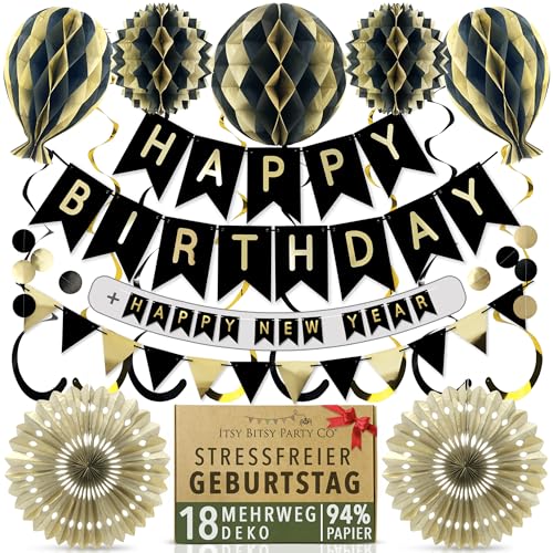Premium Wiederverwendbare Geburtstagsdeko Mann Schwarz Gold Deko Geburtstag