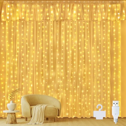 Ollny Lichtervorhang Innen 3x3m 300 Led Lichterkette Au