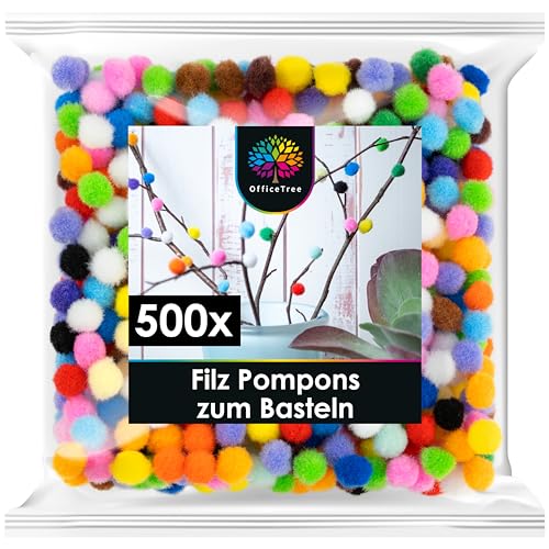 Officetree 500 Bunte Pompons Zum Basteln 10mm Filzkugeln