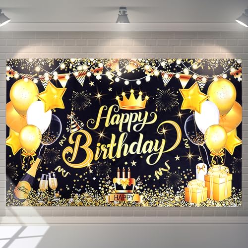 Happy Birthday Banner Schwarz Gold 180 X 110