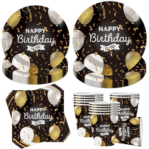 50 St Ck Pappgeschirr Schwarz Gold Party Deko