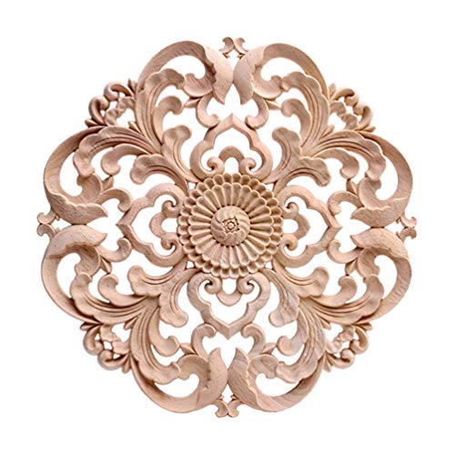 Besportble 20x20cm Holz Geschnitzte Deko Runde Onlay Applikation