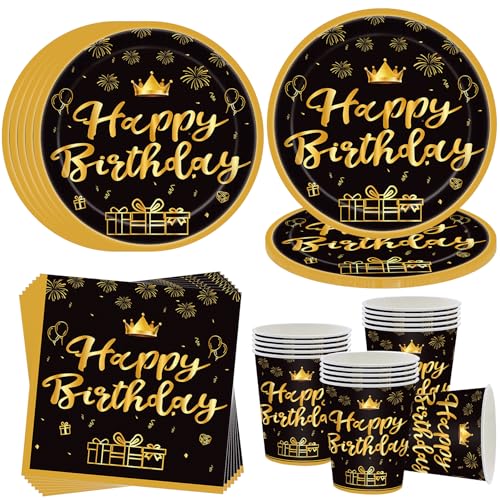 Omzsxk Schwarz Gold Partygeschirr F R 16 G