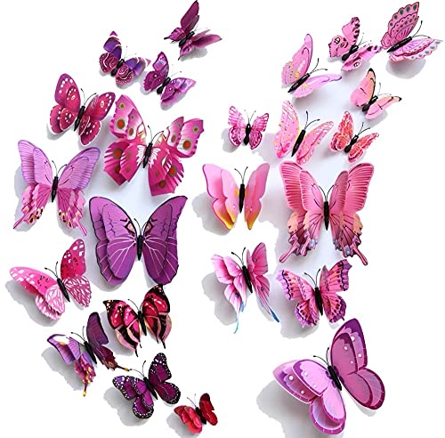 Wandsticker4u 24er Hochwertige 3d Schmetterlinge Lila Und Rosa