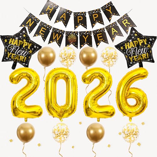 Silvester Deko Set 2026 Neujahr Partydekoration Folienballon Zahlen