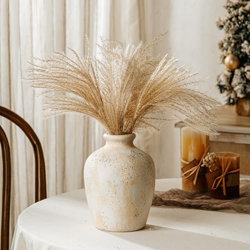 Jersinwei Rustikale Keramik Vase 20cm Blumenvase Vase Beige