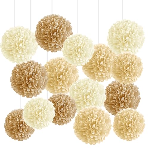 15 St Ck Seidenpapier Pompons Beige Braun Wei