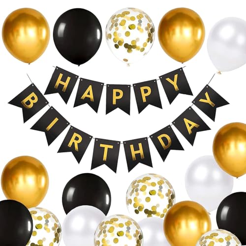 Luftballons Geburtstag Dekoration Set Schwarz Gold Geburtstagsdeko Happy