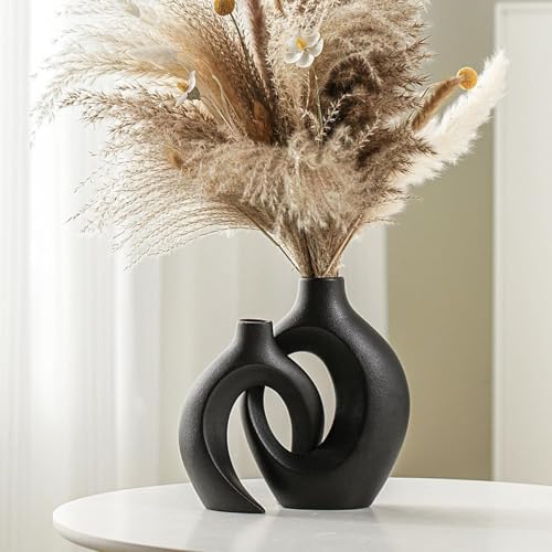 Sukiypo Hohle Keramikvase 2er Set Schwarz Moderne Vase