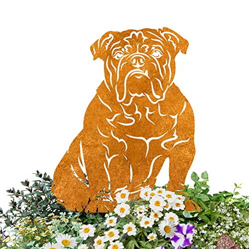 Terma Stahldesign Edelrost Gartenstecker Hund Englisch Bulldogge Handmade
