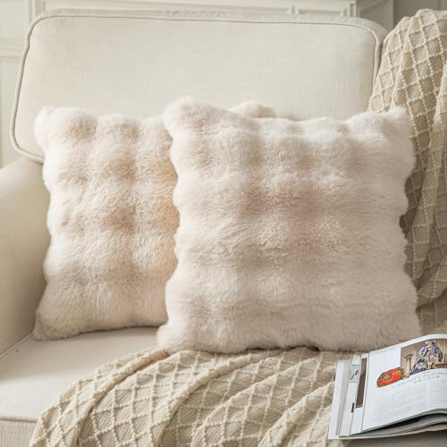 Yaertun 2er Set Beige Dicken Woll Kissenbezug 40x40cm