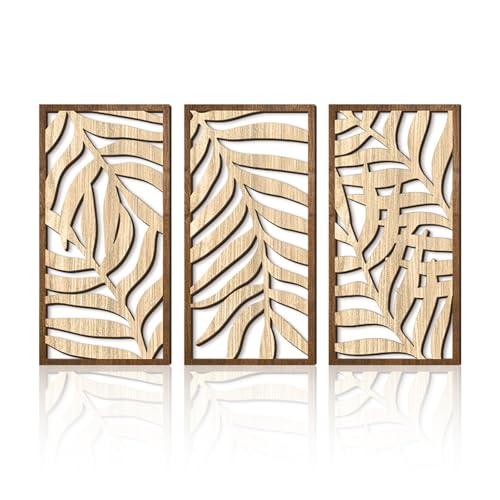 Rongxze Nordische Holzwandkunst Set 3 Blattmuster Dekorationspaneele 40x20cm