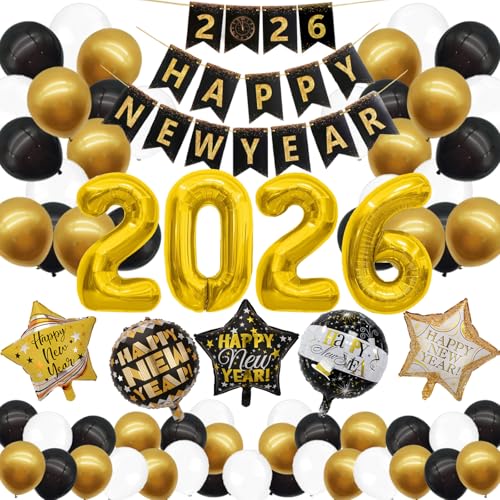 Silvester Deko Set 2026 Schwarz Gold Neujahr Party