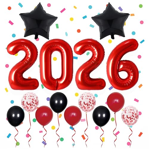 Silvester Deko Set 2026 Xxl Folienballon Zahlen Rot