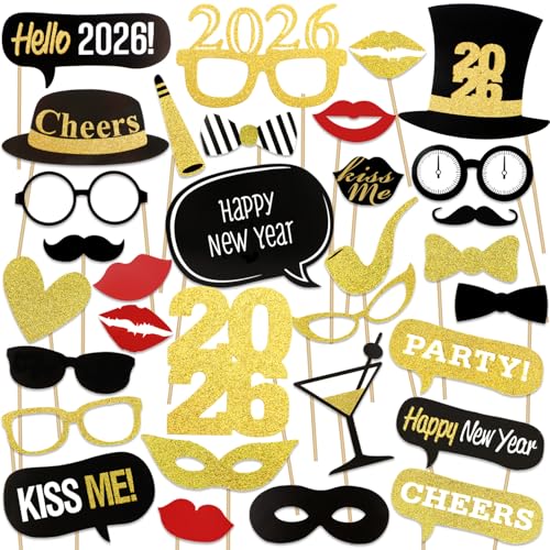 Howaf 2026 Silvester Foto Requisiten Schwarz Gold Neujahr