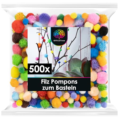 Officetree 500 Bunte Pompons Zum Basteln Mix Filzkugeln