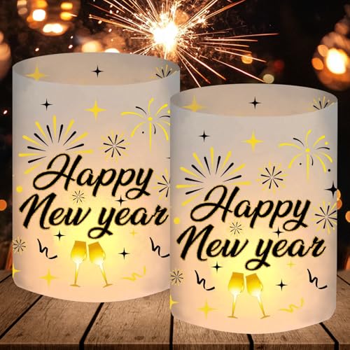 12 Windlicht Tischdeko Silvester Happy New Year Deko