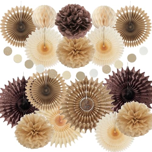 Party Deko Braun Beige Neutral Pompons Deko Braun