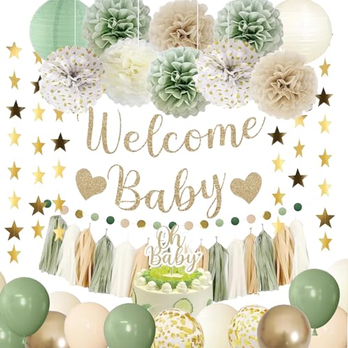Acidea Babyparty Dekorationen Salbeigr N Willkommens Banner Luftballons